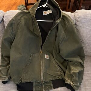 VTG Carhartt Y2K Lined Hood Jacket Olive Green JR104 Men Work Coat 3x Large